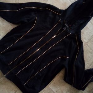 INC International Concepts Black Hoodie with Gold Trim